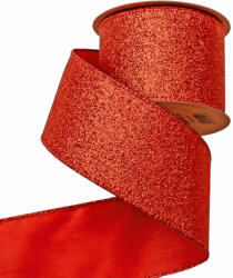  Glitteres karácsonyi szalag drótos szegéllyel 63mm x 5m - Piros (GR6305-40)