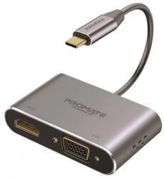 PROMATE USB 2.0 Type C VGA/D-Sub + HDMI Átalakító Szürke 10cm MEDIAHUB-C2 (MEDIAHUB-C2)