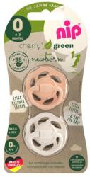 Nip Set suzete Cherry Green Newborn Girl cu tetina din latex natural si inel pentru 0-2 luni, 2 bucati, Nip