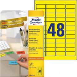 AVERY Címke nyomtatóhoz 45.7x21.2mm 20x48db visszaszedhető sárga (L6041-20)