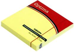Optima Öntapadós jegyzet OPTIMA 75x75mm neon sárga 100 lap