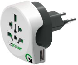 Q2 POWER Q2WCH-USB Világ - Svájc utazó adapter + USB aljzat (Q2WCH-USB)