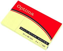 Optima Öntapadós jegyzet OPTIMA 38x51mm sárga 3x100 lap - rovidaruhaz