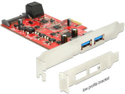 Delock PCI Express kártya > 2 x külső USB 3.0 + 2 x belső SATA 6 Gb/s - Alacsony profilú (89389)