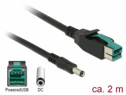 Delock PoweredUSB kábel apa 12 V > DC 5, 5 x 2, 1 mm apa 2 m, POS nyomtatókhoz és csatlakozókhoz (85498)