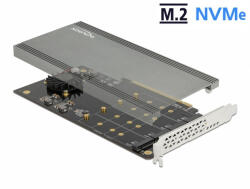 Delock PCI Expresz x16 kártya - 4 x belső NVMe M. 2 M-kulcs hűtőbordával és ventilátorral - elágazás (90050) - dstore