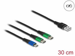 Delock 30 cm hosszú, USB töltő kábel 3 az 1 A-típusú apa Micro USB -, es 2 x USB Type-C csatlakozáshoz (87883)