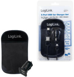 LogiLink USB autós töltő, 2x USB port, 10.5W + csúszásgátló szőnyeg (PA0204)