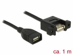 Delock Kábel, USB 2.0-s A típusú csatlakozóhüvely > USB 2.0-s A-típusú csatlakozóhüvely, panelrögzít (85460)
