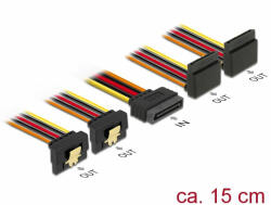 Delock 15 pin-es SATA kábel bemeneti zár funkcióval > 15 pin-es SATA tápcsatlakozó kimeneti 2 x lefe (60153) - dstore