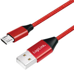 LogiLink USB 2.0 kábel, USB-A/M - Micro-USB/M, szövet, fém, 0, 3 m (CU0151)