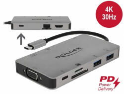 Delock USB Type-C dokkolóállomás 4K - HDMI / VGA / USB 3.1 / SD / LAN / PD 3.0 (87735)