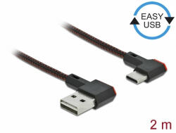Delock EASY-USB 2.0 kábel A-típusú csatlakozódugó - USB Type-C csatlakozódugó, ívelt bal / jobb, 2 (85283)