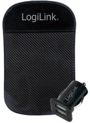 LogiLink USB 2-port autós töltőkészlet, csúszásgátló szőnyeggel, fekete (PA0118)