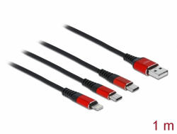 Delock 1 m hosszú, USB töltő kábel 3 az 1 A-típusú apa Lightning -, es 2 x USB Type-C csatlakozásho (86709)