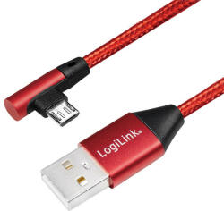 LogiLink USB 2.0 kábel, USB-A/M - Micro-USB/M 90 , szövet, fém, 0, 3 m (CU0149)