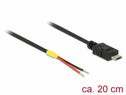 Delock USB 2.0-s kábel Micro-B-csatlakozódugóval > 2 db nyitott vezetékkel, 20 cm Raspberry Pi (85541)