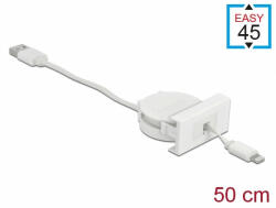 Delock Easy 45 modul USB 2.0 behúzhatós kábel A-típusú USB - 8 tűs Lightning anya fehér (81331)