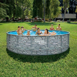 Polygroup Fémlábas medence szett - 488 cm átmérő, 122 cm magas TERMÉSKŐ mintás, belül KÉK MOZAIK mintás + homokszűrő + vízforgató + létra + aljta (SW_SS488X122SPSF)