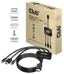 ADA Club3D USB Type C + HDMI + MiniDisplayPort 1.2 to HDMI 4K60Hz HDR M/M Active Adapter 32AWG