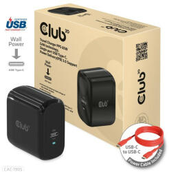 Club 3D PPS 65W GAN technology, Single port USB Type-C, Power Delivery(PD) 3.0 Support - Hálózati töltő