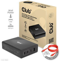 Club 3D 132W GAN technology, 4 port USB Type-A and -C, Power Delivery(PD) 3.0 Support - Travel Charger