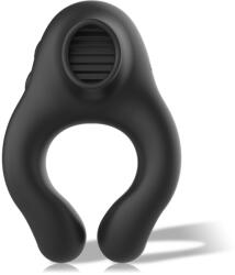Black & Silver Cock Ring Vibrating & Licking Silicone Rechargeable Black Inel pentru penis