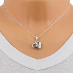 Ekszer Eshop 925 ezüst nyaklánc - aszimmetrikus szív a váll egy részével, világoskék szív cirkónia