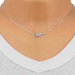 Ekszer Eshop 925 ezüst nyaklánc - a végtelenség szimbóluma, vékony szív körvonal, átlátszó cirkóniák