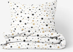 Goldea lenjerie de pat 100% bumbac - steluțe aurii și negre pe alb 140 x 220 și 50 x 70 cm Lenjerie de pat