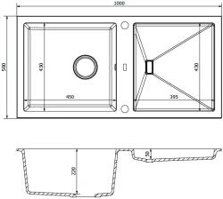 AXIS KITCHEN SLIDE 200 gránit mosogató automata dugóemelő, szifonnal, fehér, beépíthető (AX-2305)