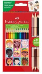 Faber-Castell Creioane colorate 12 culori triunghiulare si 3 creioane bicolore cu 6 tonuri pentru nuanta pielii, Faber Castell FC511514 (FC511514)