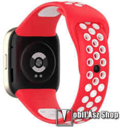 Okosóra szíj - légáteresztő, sportoláshoz, szilikon - PIROS / FEHÉR - 122 + 100mm hosszú - Xiaomi Mi Watch Lite 3 / Xiaomi Redmi Watch 3 / Redmi Band 3
