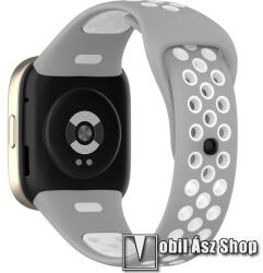  Okosóra szíj - légáteresztő, sportoláshoz, szilikon - SZÜRKE / FEHÉR - 122 + 100mm hosszú - Xiaomi Mi Watch Lite 3 / Redmi Watch 3 / Redmi Band 3