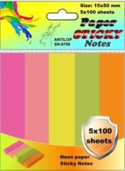 Antilop Jelölőcímke 15x50mm, 5x100lap papír, neon színek Antilop (52519) - pencart