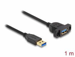 Delock SuperSpeed USB 5 Gbps (USB 3.2 Gen 1) A-típusú USB kábel apa-anya 1 m panel-csatlakozójú fekete (87855)