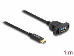 Delock SuperSpeed USB 10 Gbps (USB 3.2 Gen 2) USB Type-C kábel apa A-típusú USB anya 1 m panel-csatlakozójú fekete (87826)
