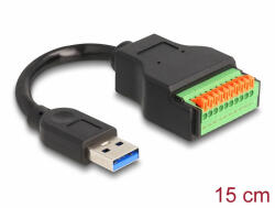Delock A-típusú USB 3.2 Gen 1 kábel apa - terminal block adapter lenyomó gombbal 15 cm (66240)