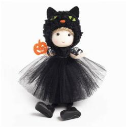  Lógólábú kislány feketemacska ruhában - 16 cm (Q068206)