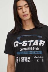 G-Star Raw pamut póló fekete, nyomott mintás - fekete XL