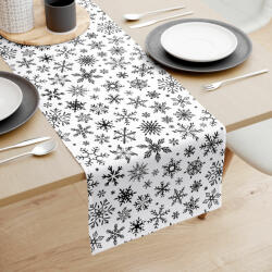 Goldea karácsonyi pamut asztali futó - cikkszám 1160 fekete hópihék fehér alapon 35x140 cm