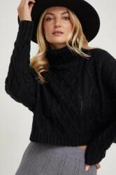 ANSWEAR gyapjú pulóver könnyű, fekete, garbónyakú - fekete M/L - answear - 10 185 Ft