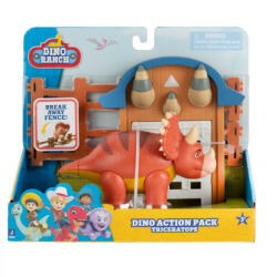 Jazwares Figurina Triceratops Dino Ranch, Dino Action Pack, Portocaliu, 15 cm