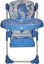 Baby Care Etetőszék, gyerekeknek és babáknak, 3 fokozatban állítható, összecsukható, biztonsági öv, kényelmes ülés, kivehető asztal, kagyló funkció, kék (BBCSCREGBLUE)