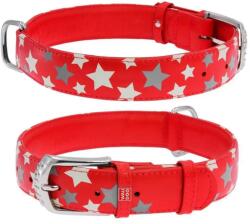 WAU DOG Lapos bőrnyakörv vörösen izzó csillagokkal 27-36 cm, szélesség: 15 mm Piros