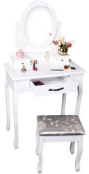 TEMPO KONDELA Fésülködőasztal zsámollyal, fehér/ezüst, LINET NEW - smartbutor