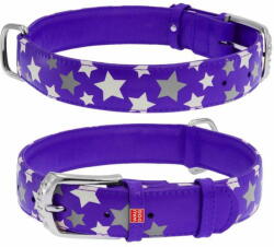 WAU DOG Lapos bőrnyakörv lila fénylő csillagokkal 30-39 cm, szélesség: 20 mm lila