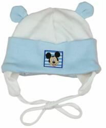 Disney Mickey megkötős, fülvédős pamut baba sapka - Kék szegély/fehér (62)