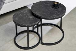 LuxD Kerek oldalsó asztal szett Latrisha fekete marvány utánzata - 2 részes