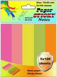 Antilop Jelölőcímke 15x50mm, 5x100lap papír, neon színek Antilop 2 db/csomag (SN-9708)